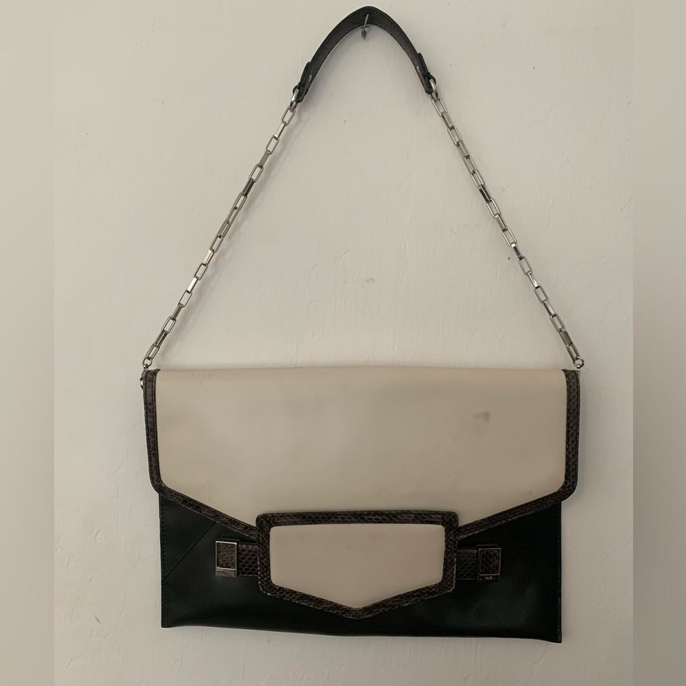 Rafe New York Bag Cowhide Snakeskin Large Clutch Shoulder Purse Chain Strap